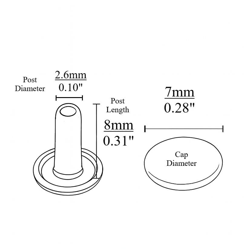 Double Cap Rivet 7x8 Outline-Avetco Double Cap Rivets 7mm x 8mm – Flat Round – Nickel & Gold Finish – Avetco