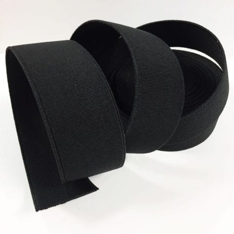 Black 32mm woven flat elastic webbing roll for footwear, garments, handbags, and accessories