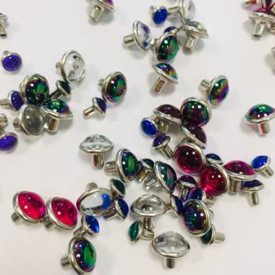 0.43"| 11mm Acrylic Rhinestone Rivets - Nickel 100 PCs