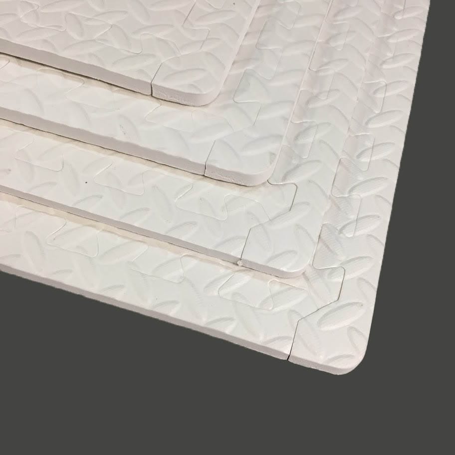Avetco-SP812-White-10mm (3) Interlocking puzzle mat tiles are made from premium-grade, high-density EVA foam rubber. These tiles are thick and textured, providing softness, safety, and durability. These colorful mats are double-sided, reversible, and interchangeable, creating a checkered pattern with the two colors of your choice. If you change your mind, the mats can easily be flipped over to the other colors creating a whole new atmosphere. They are perfect for a children’s playroom, gym fitness, dance, yoga, martial arts, sound control, and much more.