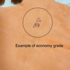 Tangerine goat suede hide with pen marks, economy grade example