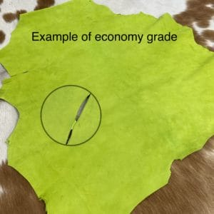Bright Chartreuse goat suede hide with a small cut, economy grade example