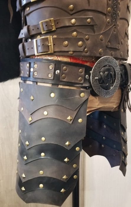 Studded waist belt made with Avetco materials by Roosters Leather & Steel