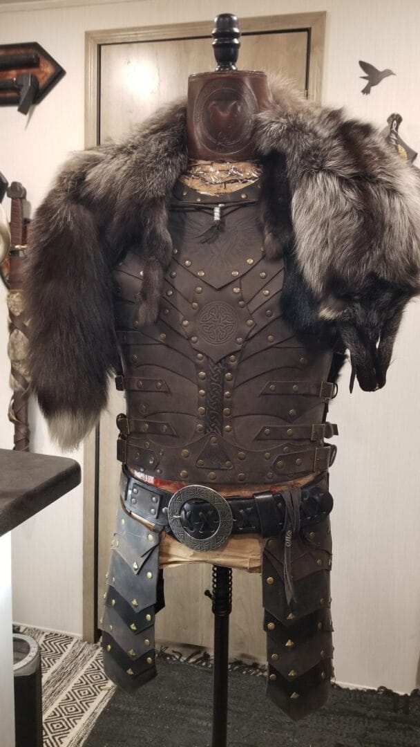 Studded vest with fur made with Avetco materials by Roosters Leather & Steel