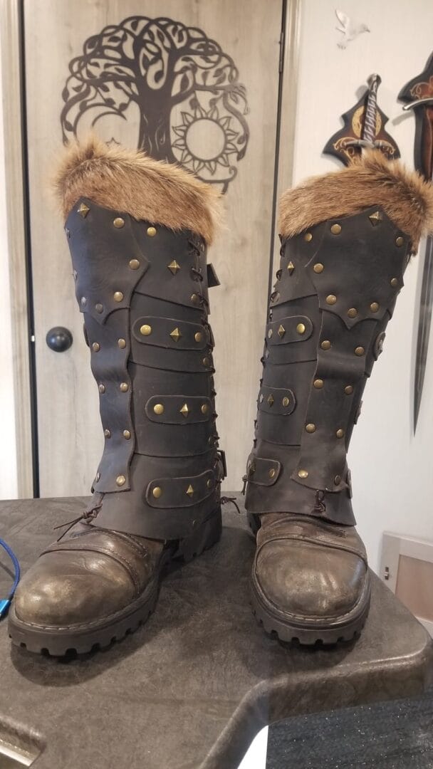 Buckled leather boots made with Avetco materials by Roosters Leather & Steel