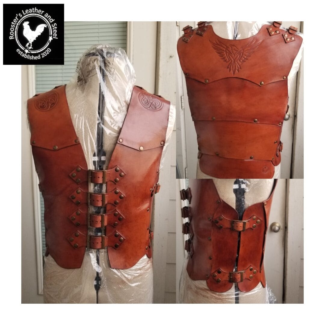 Oxblood armour panels made with Avetco materials by Roosters Leather & Steel