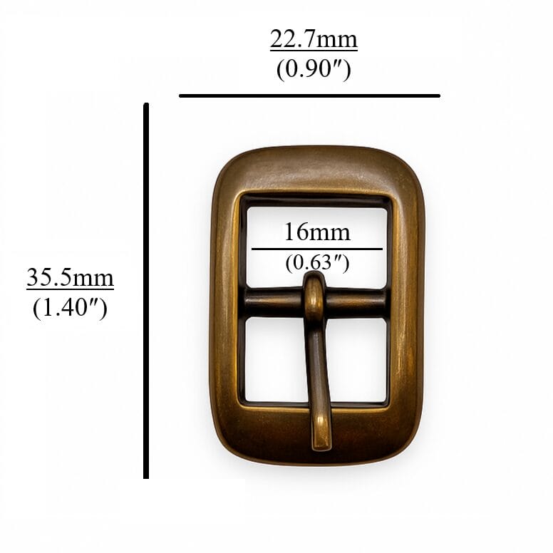 Close-up of Y1018 16mm Center Bar Buckles in Nickel finish, made of zinc alloy, designed for straps. Compact, rectangular design with a center bar, photographed on a neutral background.