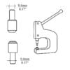 Die Setter 94 x94mm Setting Tool: Line drawing of a manual die setter press with two interchangeable dies. Both top and bottom dies have a 9.4mm (0.37 inch) shaft diameter.