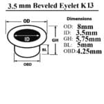 0.14″ | 3.5mm Beveled Metal Eyelets – K13 –1000PCS