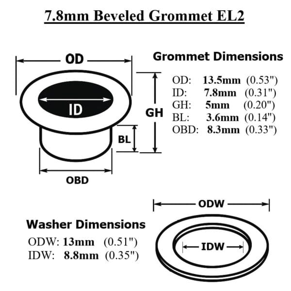 0.30″ | 7.8mm Beveled Grommet EL2-22L – 400 PCs