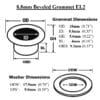 88mm Beveled Grommet EL2 8.8mm beveled grommet EL2 diagram with detailed dimensions labeled for grommet and washer.-Avetco