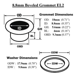 88mm Beveled Grommet EL2 0.35″| 8.8mm Beveled Grommet EL2-39L – 200 PCs
