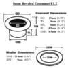 8mm Beveled Grommet EL2 8mm Beveled Grommet EL2 diagram showing full dimensions including outer diameter, inner diameter, barrel length, grommet height, and washer size.-Avetco