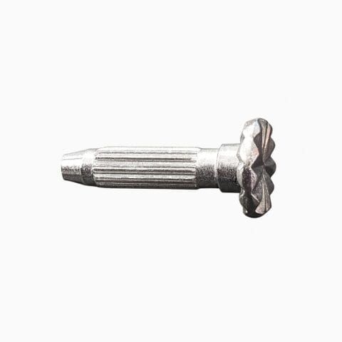 Side profile of fluted heel rivet with textured star-shaped head on a clean white background.-Avetco