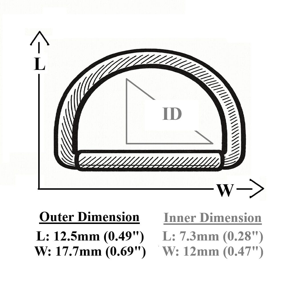 L7458-12mm-Illustration Diagram-Avetco 12mm D-Ring Zinc Alloy Hardware Dimensions - Outer and Inner Measurements-Avetco