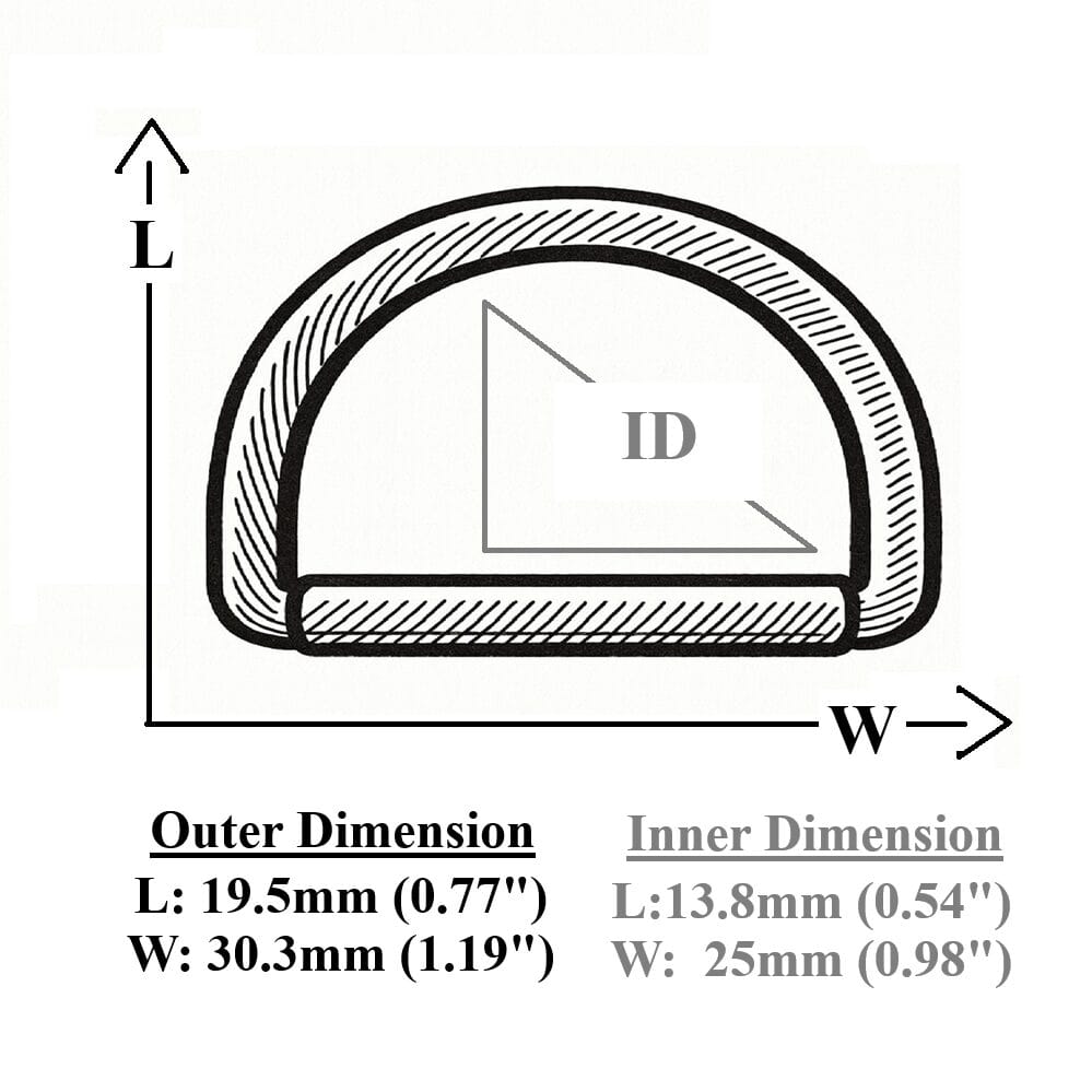 25mm D-Ring Zinc Alloy Measurement Diagram - Inner and Outer Sizes-Avetco