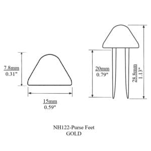 NH122 Purse Feet-Measurement Outline-Gold-Avetco NH122 Purse Feet – Nickel, Gold & Antique Brass
