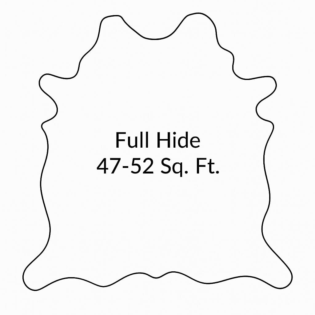 Outline drawing of a full cowhide leather hide, approximately 47-52 square feet in area.-Avetco