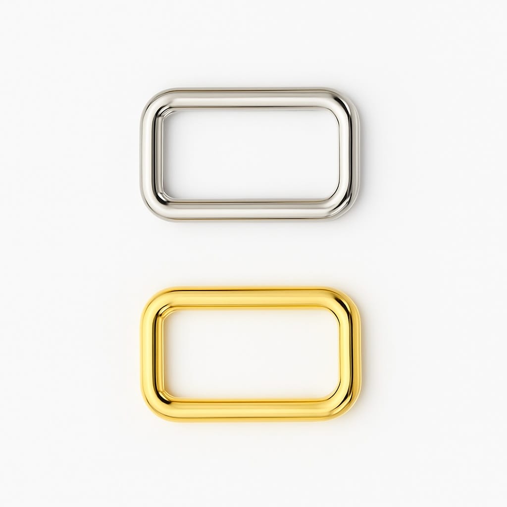 gold_nickel_rectangle_rings_comparison Gold and nickel Y6000 rectangular rings displayed together for color comparison