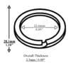 Technical diagram of an antique brass split key ring with measurements.-Avetco