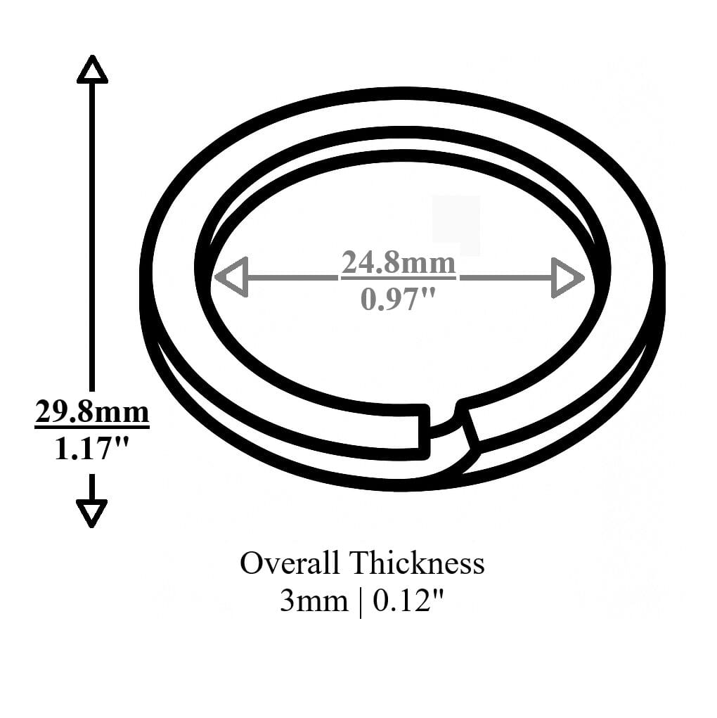 Technical diagram of a nickel split key ring with measurements.-Avetco