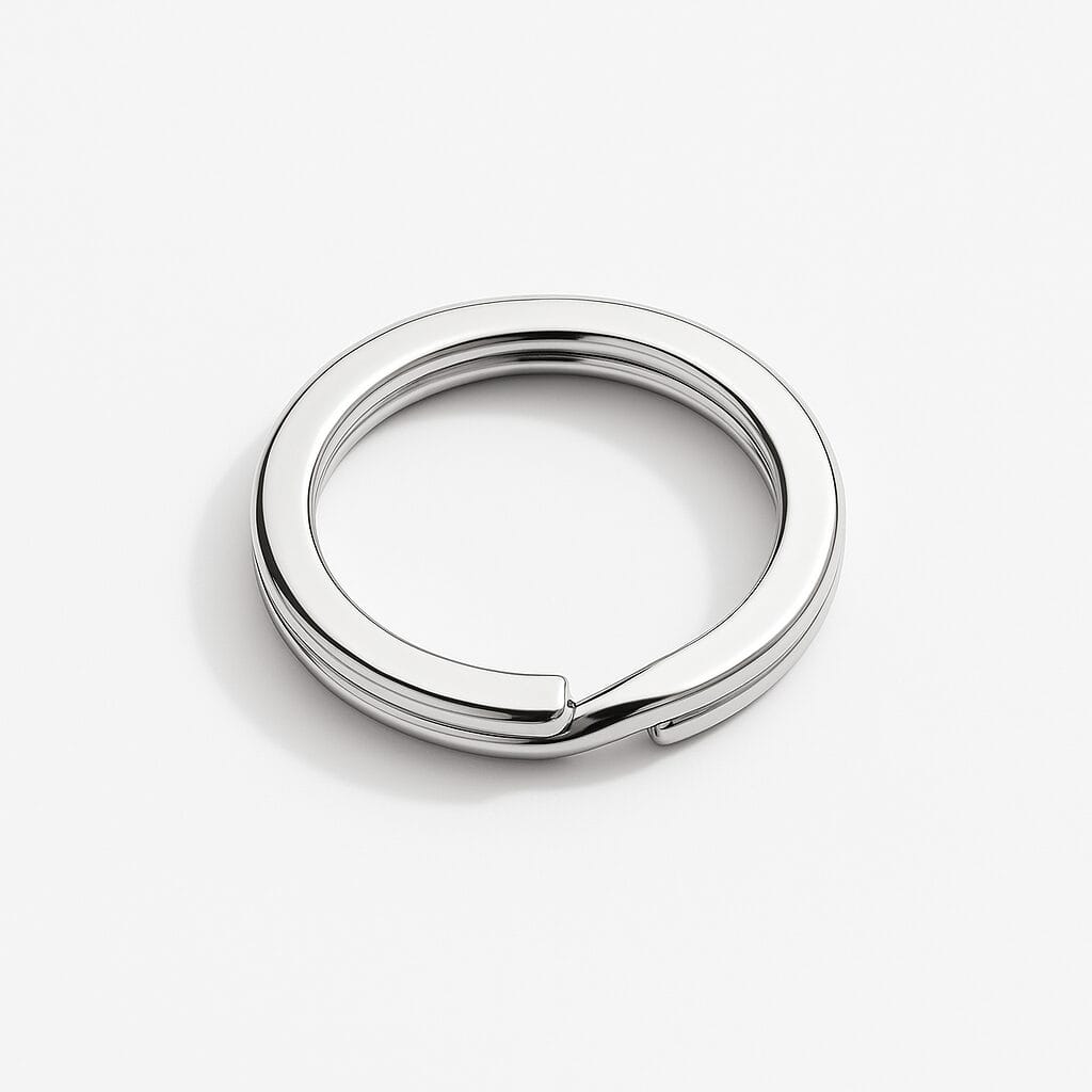Nickel split key ring on a white background.-Avetco