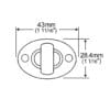 Y1094-illustrated diagram-Handbag Lock Closure-Avetco Technical diagram of Y1094 oval twist lock closure with dimensions 43mm by 28.4mm, Avetco.