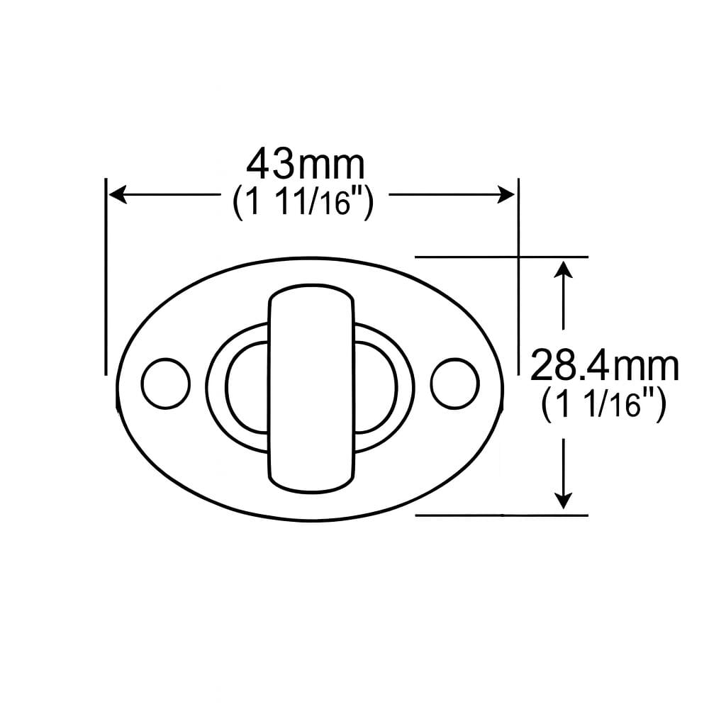 Y1094-illustrated diagram-Handbag Lock Closure-Avetco Technical diagram of Y1094 oval twist lock closure with dimensions 43mm by 28.4mm, Avetco.