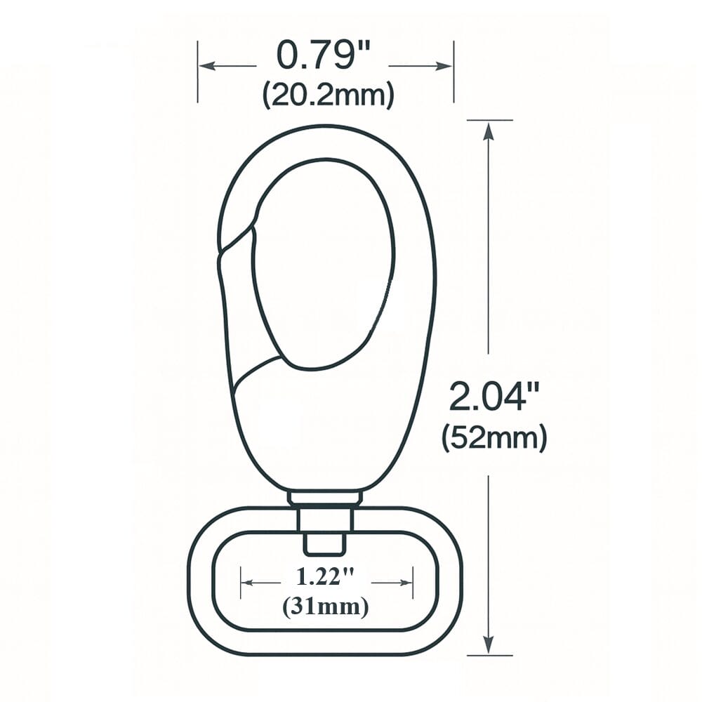 Y1313-31mm Illustrated Diagram-Avetco 1.22″ | 31mm Push Gate Swivel Snap Hook #Y1313-10pk