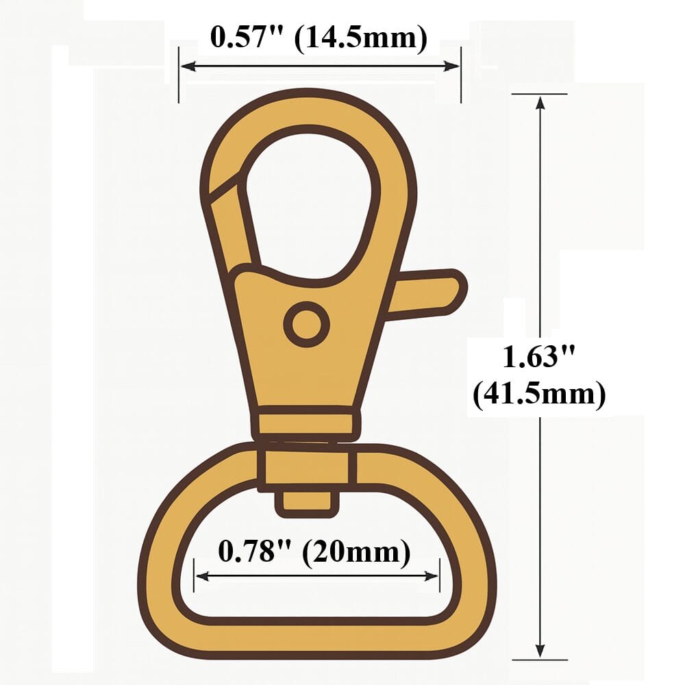 Y1326-20mm Illustrated Diagram-Avetco Y1326 Snap Hook – Trigger Swivel 20mm Strap Fit – Nickel, Gunmetal, Antique Brass – 10 Pack