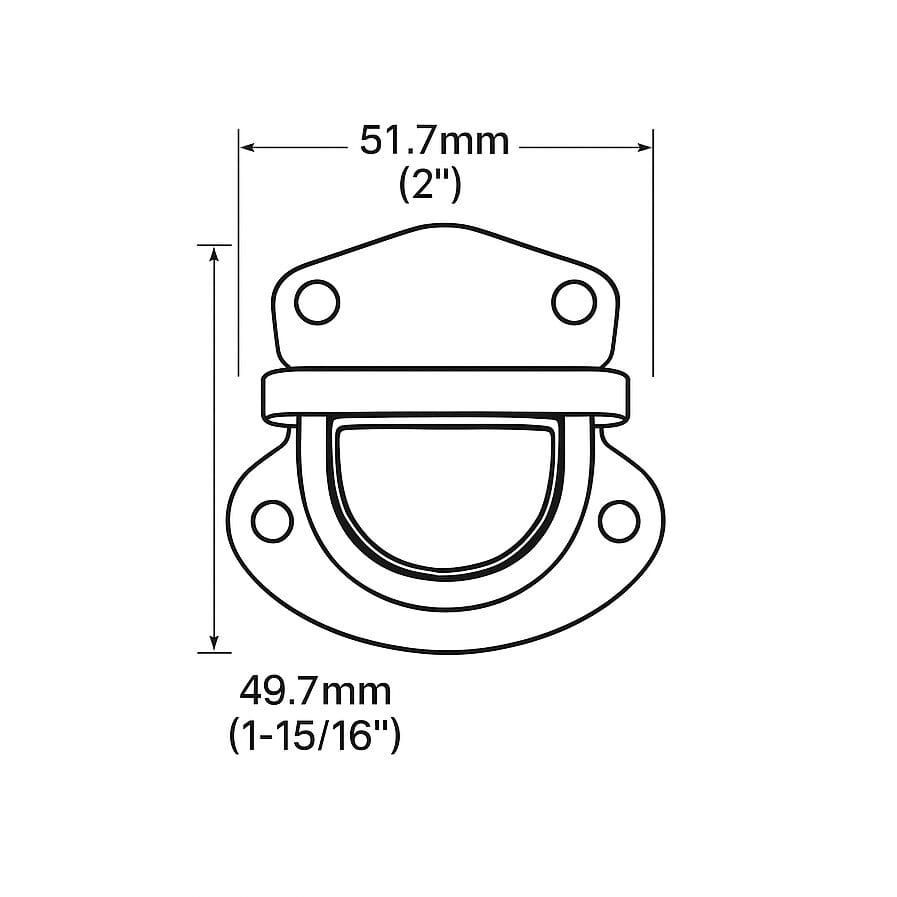 Y1714-Illustrated Diagram-Avetco Technical line drawing of #Y1714 Tuck Lock Handbag Closure with width 51.7mm (2") and height 49.7mm (1-15/16").-Avetco