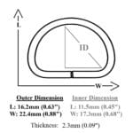 17mm D Ring AVETCO technical diagram of a 16.2mm by 22.4mm D-ring, showing labeled dimensions and 2.3mm thickness.