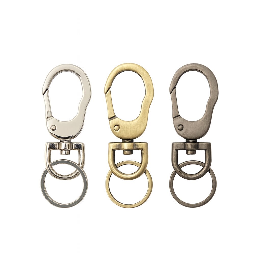 y1594-keyring-swivel-snap-hook-all-finishes-avetco Y1594 Push Gate Swivel Snap Hook with Key Ring – Nickel, Brushed Gunmetal, Antique Brass – 10 Pack