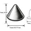 8mm cone head rivet illustrating the 8 mm cone height, 7 mm cap diameter and 5 mm post length.