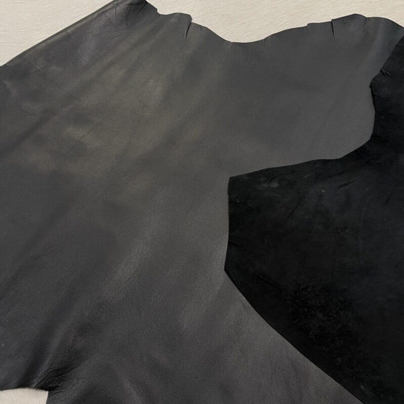 Uno Softy-Craft Lambskin Leather Skins-Avetco Smooth black lambskin leather hide surface, thin and lightweight