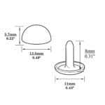 R588 Dome Rivet-Illustrated Diagram-125mm 0.49″ | 12.5mm BR588, Brushed Dome Rivets-100pk