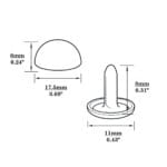 R588 Dome Rivets-Illustrated Diagram-17.5mm 0.69″ | 17.5mm BR588, Brushed Dome Rivets- 50pk