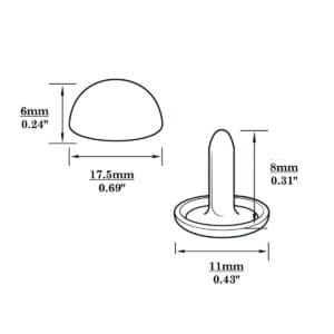 R588 Dome Rivets-Illustrated Diagram-17.5mm 0.69″ | 17.5mm HPR588 Hand Polished Dome Rivets – 50pk