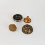 R598-15mm-Antique Brass-Avetco R598 15mm decorative dome rivet in Antique Brass finish – double cap design, engraved dome with Greek swirl pattern.