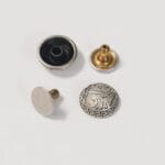 R598-15mm-Black Tin-Avetco R598 15mm decorative dome rivet in Black Tin finish – engraved alloy rivet for handbags, belts, and leathercraft.
