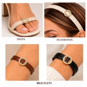 Czech stone rhinestone slide examples of use Czech stone rhinestone slide examples of use – shoes, headbands and bracelets