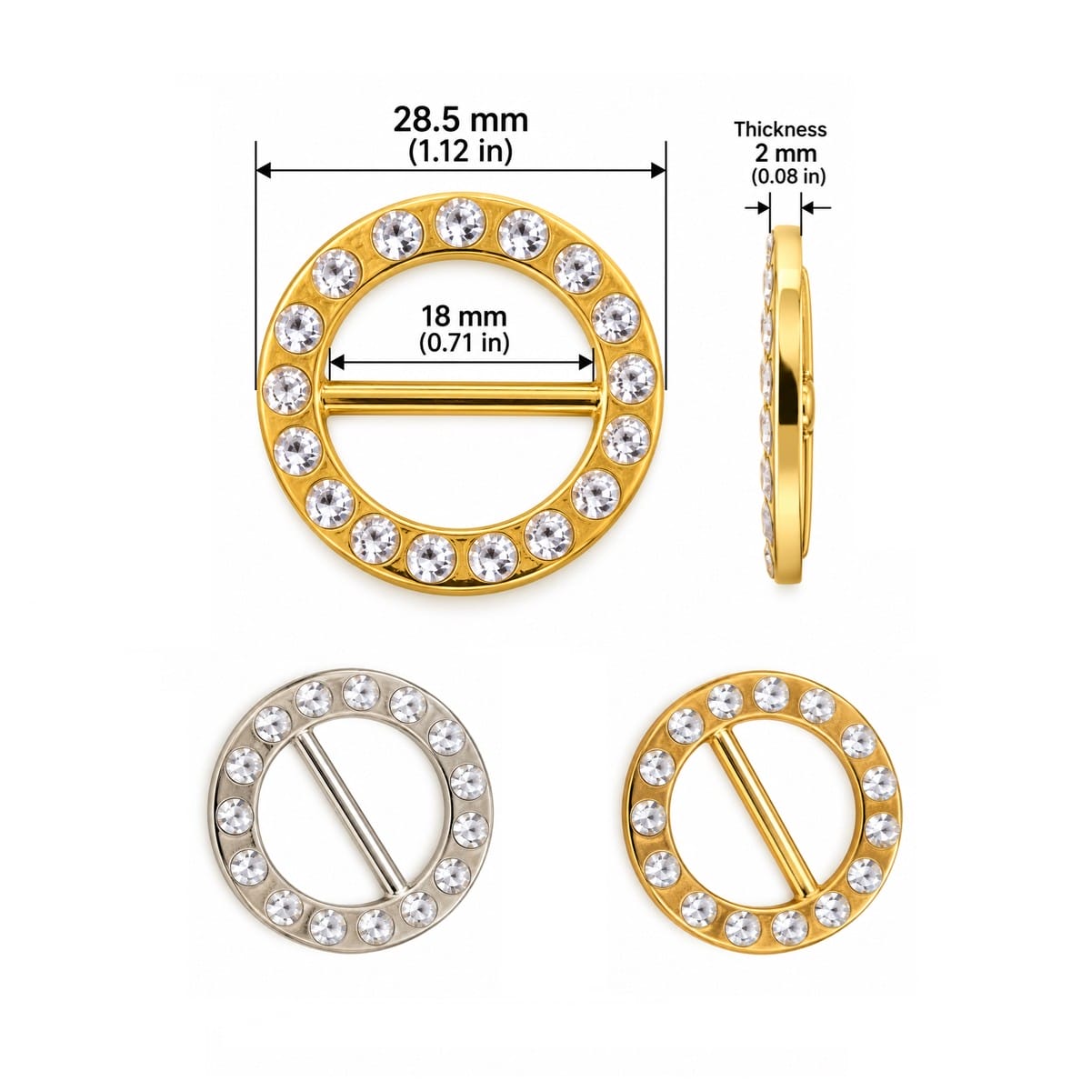 AK94 Czech stone rhinestone slide size chart AK94 Czech stone rhinestone slide size chart – 28.5 mm, 18 mm strap opening