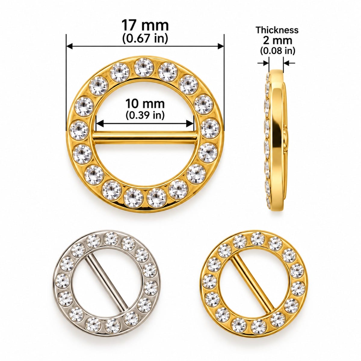 AK93 Czech stone rhinestone slide size chart AK93 Czech stone rhinestone slide size chart – 17 mm, 10 mm strap opening