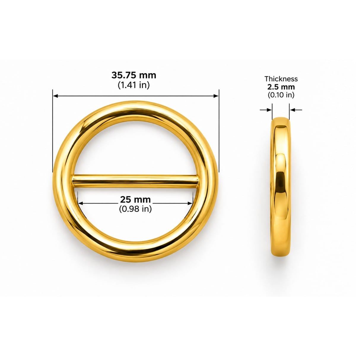 AK208 round slide 25 mm size chart AK208 round slide 25 mm size chart – 35.75 mm outside, 25 mm strap opening