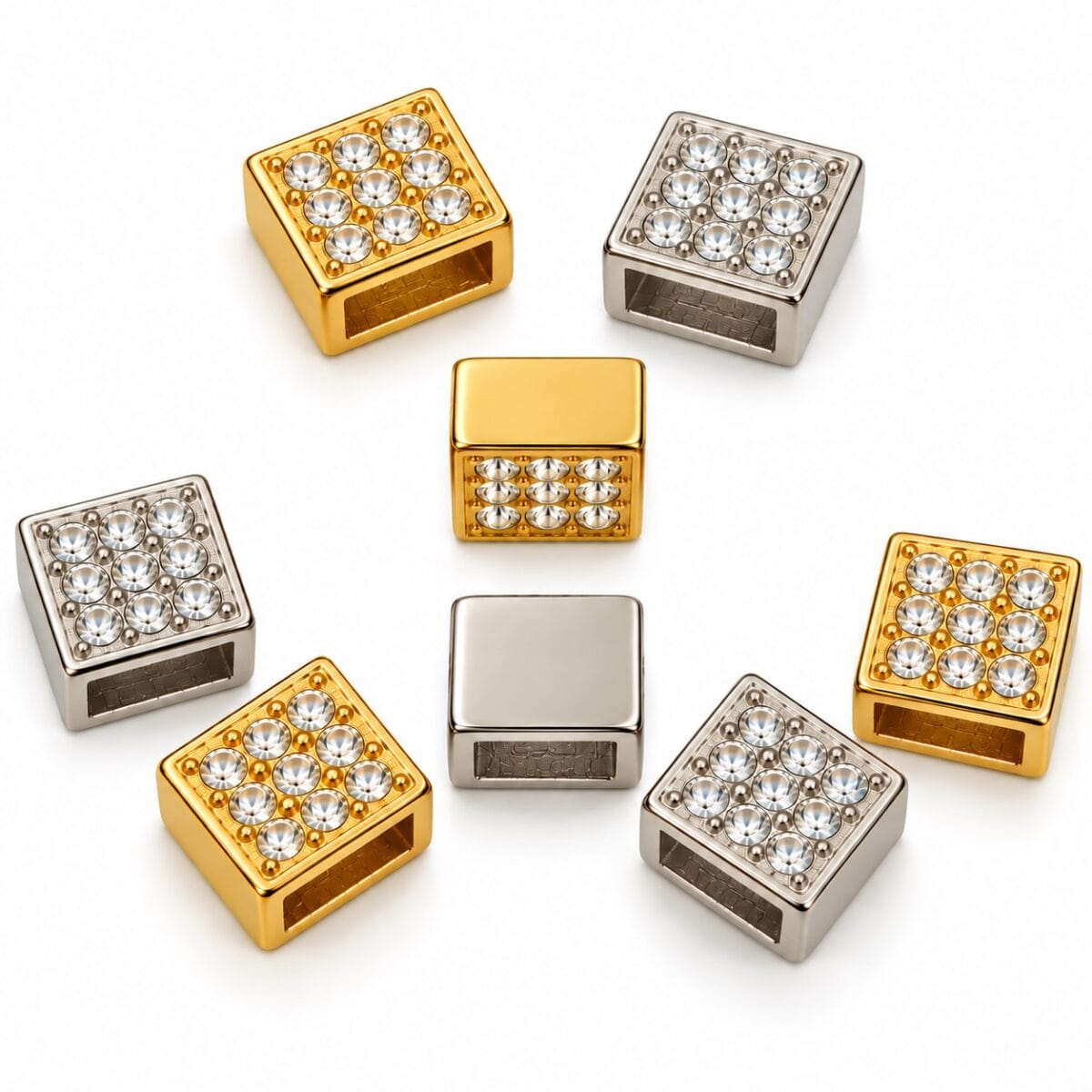 AK299 square rhinestone slides in Gold and Nickel AK299 square rhinestone slides in Gold and Nickel