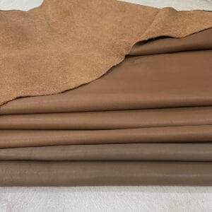 Blaze full grain cow leather sides in tan and taupe Blaze full grain cow leather sides in tan and taupe