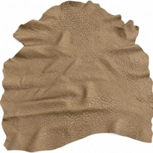 Brown leather hide with a wrinkled, pebbled texture on a white background