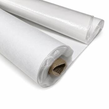 Two white rolls of paper with visible cardboard cores on a white background.