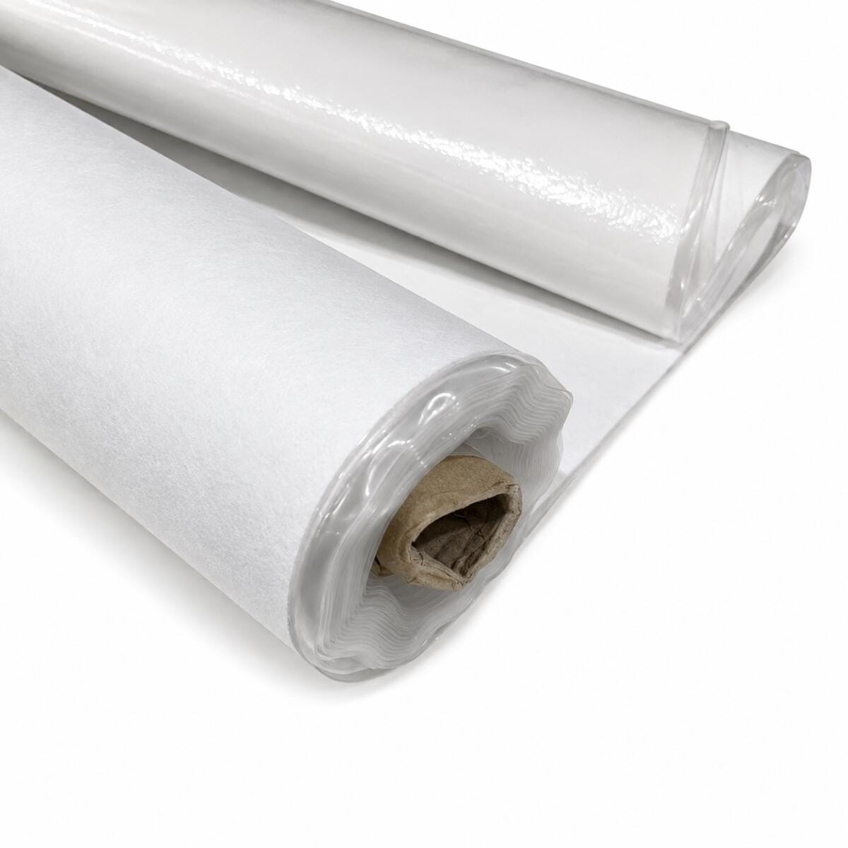 fabric Two white rolls of paper with visible cardboard cores on a white background.