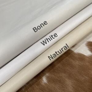 Bone, white and natural pig full grain leather colors side by side for comparison Bone, white and natural pig full grain leather colors side by side for comparison